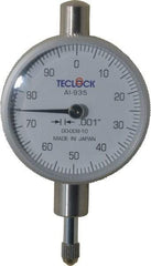 Teclock - 1/4" Range, 0-100 Dial Reading, 0.001" Graduation Dial Drop Indicator - 1-17/32" Dial, 0.1" Range per Revolution, 0.0007" Accuracy - Best Tool & Supply