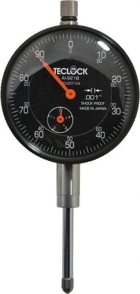 Teclock - 1" Range, 0-100 Dial Reading, 0.001" Graduation Dial Drop Indicator - 2-11/64" Dial, 0.1" Range per Revolution, 0.0014" Accuracy, Revolution Counter - Best Tool & Supply