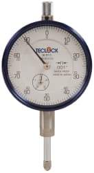 Teclock - 1/2" Range, 0-100 Dial Reading, 0.001" Graduation Dial Drop Indicator - 2-11/64" Dial, 0.1" Range per Revolution, 0.0009" Accuracy, Revolution Counter - Best Tool & Supply