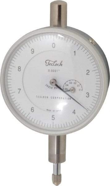 Teclock - 0.05" Range, 0-10 Dial Reading, 0.0001" Graduation Dial Drop Indicator - 2-13/64" Dial, 0.01" Range per Revolution, 0.0002" Accuracy, Revolution Counter - Best Tool & Supply