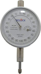 Teclock - 1mm Range, 0-100-0 Dial Reading, 0.001mm Graduation Dial Drop Indicator - 2-13/64" Dial, Revolution Counter - Best Tool & Supply