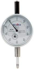 Teclock - 10mm Range, 0-100 Dial Reading, 0.01" Graduation Dial Drop Indicator - 2-11/64" Dial, 1" Range per Revolution, 0.015" Accuracy, Revolution Counter - Best Tool & Supply