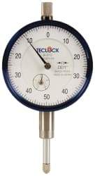 Teclock - 1/2" Range, 0-50-0 Dial Reading, 0.001" Graduation Dial Drop Indicator - 2-11/64" Dial, 0.1" Range per Revolution, 0.0009" Accuracy, Revolution Counter - Best Tool & Supply