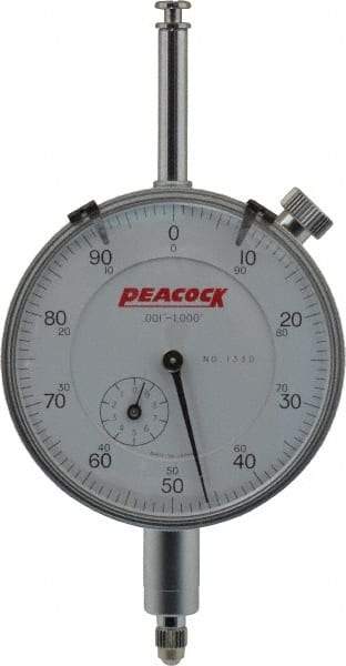 Peacock - 1" Range, 0-100 Dial Reading, 0.001" Graduation Dial Drop Indicator - 2-3/64" Dial, 0.002" Accuracy, Revolution Counter - Best Tool & Supply