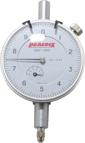 Peacock - 0.05" Range, 0-10 Dial Reading, 0.0001" Graduation Dial Drop Indicator - 2-3/64" Dial, 0.0003" Accuracy, Revolution Counter - Best Tool & Supply