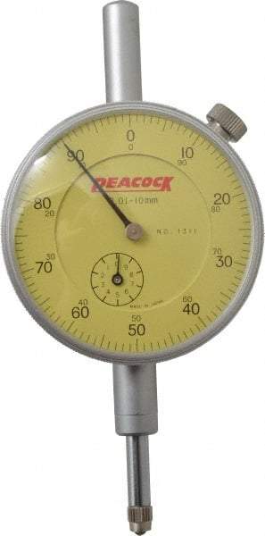 Peacock - 10mm Range, 0-100 Dial Reading, 0.01mm Graduation Dial Drop Indicator - 2-3/64" Dial, Revolution Counter - Best Tool & Supply