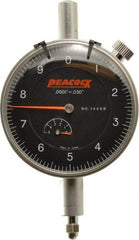 Peacock - 0.05" Range, 0-10 Dial Reading, 0.0001" Graduation Dial Drop Indicator - 2-3/64" Dial, 0.0003" Accuracy, Revolution Counter - Best Tool & Supply