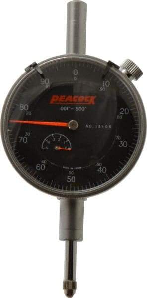 Peacock - 1/2" Range, 0-100 Dial Reading, 0.001" Graduation Dial Drop Indicator - 2-3/64" Dial, 0.001" Accuracy, Revolution Counter - Best Tool & Supply