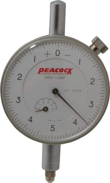 Peacock - 0.05" Range, 0-5-0 Dial Reading, 0.0001" Graduation Dial Drop Indicator - 2-3/64" Dial, 0.0003" Accuracy, Revolution Counter - Best Tool & Supply