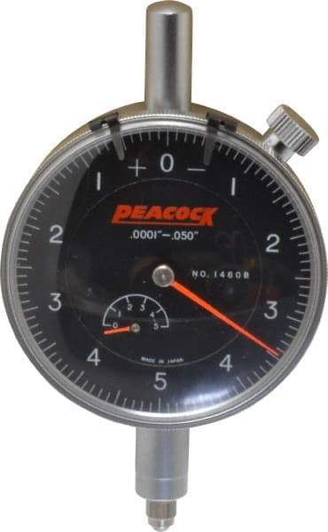 Peacock - 0.05" Range, 0-5-0 Dial Reading, 0.0001" Graduation Dial Drop Indicator - 2-3/64" Dial, 0.0003" Accuracy, Revolution Counter - Best Tool & Supply