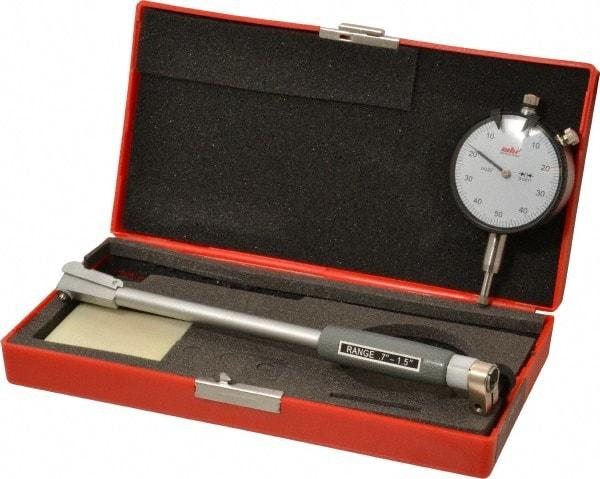 Value Collection - 8 Anvil, 0.7 to 1-1/2" Dial Bore Gage - 0.001" Graduation, 5" Gage Depth - Best Tool & Supply