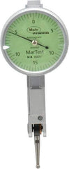 Mahr - 0.015 Inch Range, 0.0005 Inch Dial Graduation, Horizontal Dial Test Indicator - 1.1 Inch Green Dial, 0-15-0 Dial Reading - Best Tool & Supply