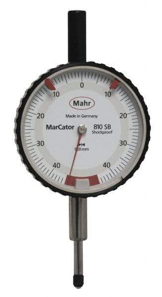 Mahr - 0.8mm Range, 0-45-0 Dial Reading, 0.01mm Graduation Dial Drop Indicator - 50mm Dial, 0.01mm Range per Revolution - Best Tool & Supply