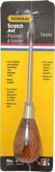 General - 6-1/2" OAL Steel Scratch Awl - Hardwood Handle - Best Tool & Supply