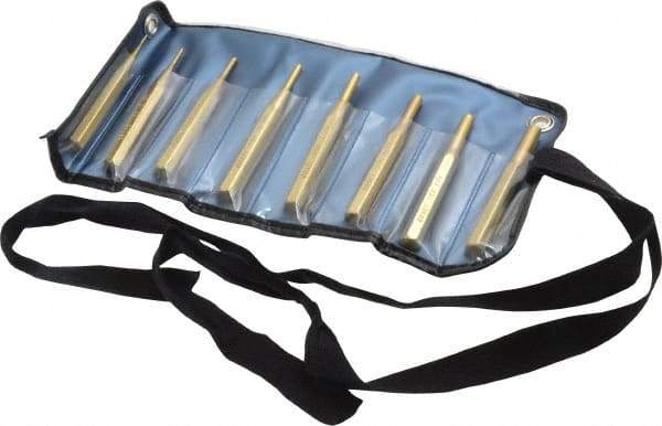 Made in USA - 8 Piece, 1/16 to 5/16", Pin Punch Set - Round Shank, Brass, Comes in Vinyl Pouch - Best Tool & Supply