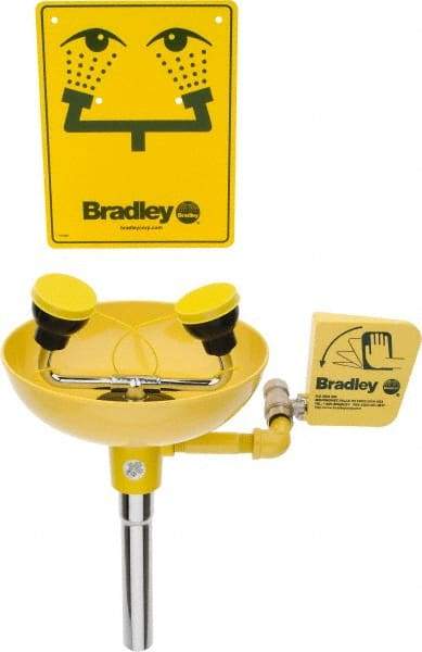 Bradley - Wall Mount, Plastic Bowl, Eye & Face Wash Station - 1/2" Inlet, 30 to 90 psi Flow, 3 GPM Flow Rate - Best Tool & Supply