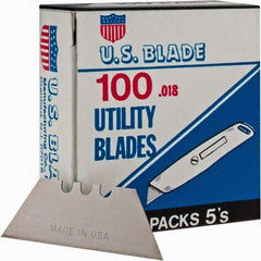 U.S. Blade - 100 Piece Steel Utility Knife Blade - 2" OAL, 0.017" Blade Thickness - Best Tool & Supply