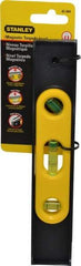 Stanley - Magnetic 9" Long 3 Vial Torpedo Level - ABS Plastic, Black/Yellow, 1 45°, 1 Level & 1 Plumb Vials - Best Tool & Supply