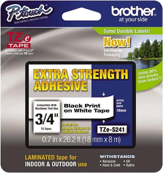 Brother - 3/4" Wide x 314.4" Long, White Plastic/Paper Tape Cassette - For Label Maker - Best Tool & Supply