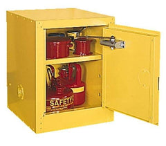 Eagle - 1 Door, 1 Shelf, Yellow Steel Space Saver Safety Cabinet for Flammable and Combustible Liquids - 44" High x 23" Wide x 18" Deep, Manual Closing Door, 3 Point Key Lock, 16 Gal Capacity - Best Tool & Supply