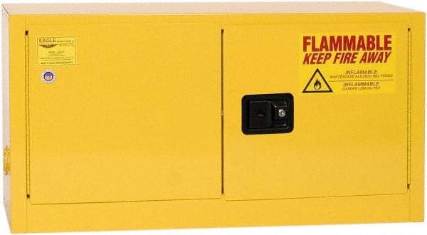 Eagle - 2 Door, Yellow Steel Stackable Safety Cabinet for Flammable and Combustible Liquids - 22-1/4" High x 43" Wide x 18" Deep, Manual Closing Door, 3 Point Key Lock, 15 Gal Capacity - Best Tool & Supply