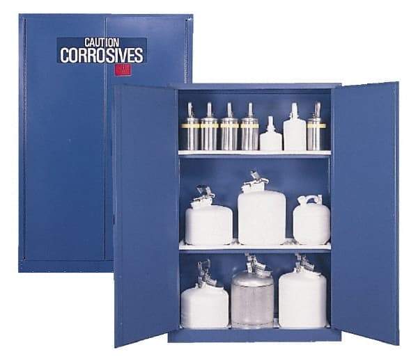 Eagle - 2 Door, 2 Shelf, Blue Steel Standard Safety Cabinet for Corrosive Chemicals - 65" High x 43" Wide x 18" Deep, Manual Closing Door, 3 Point Key Lock, 45 Gal Capacity - Best Tool & Supply