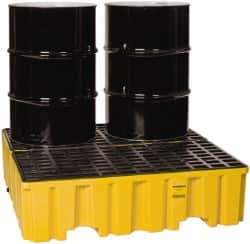 Eagle - 120 Gal Sump, 4,000 Lb Capacity, 4 Drum, Polyethylene Spill Deck or Pallet - 51-1/2" Long x 52.4" Wide x 13-3/4" High, Yellow, Liftable Fork, Drain Included, Vertical, 2 x 2 Drum Configuration - Best Tool & Supply