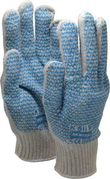 North - Size L (9) PVC Coated Cotton General Protection Work Gloves - For General Purpose, Fully Coated, Knit Wrist Cuff, Full Fingered, Natural/Blue, Paired - Best Tool & Supply