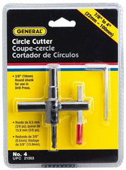 General - 7/8 to 4" Cutting Diam, Circle Cutter Tool - Straight Shank, 3/8" Shank Diam - Best Tool & Supply