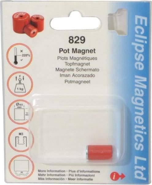 Eclipse - 3/8" Diam, M3 Thread, 1 Lb Average Pull Force, Mild Steel, Alnico Pot Magnets - 220°C Max Operating Temp, 9/16" High, Grade 5 Alnico - Best Tool & Supply