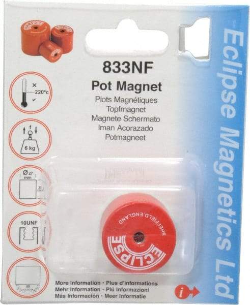 Eclipse - 1-1/16" Diam, 10-32 Thread, 9 Lb Average Pull Force, Mild Steel, Alnico Pot Magnets - 220°C Max Operating Temp, 1" High, Grade 5 Alnico - Best Tool & Supply