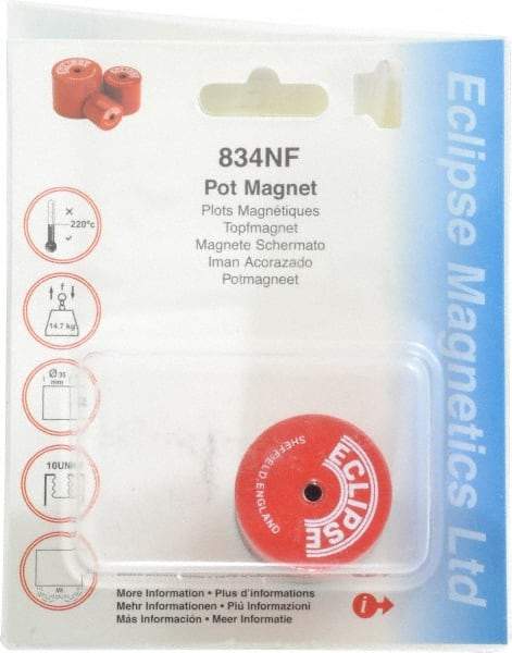 Eclipse - 1-3/8" Diam, 10-32 Thread, 17.5 Lb Average Pull Force, Mild Steel, Alnico Pot Magnets - 220°C Max Operating Temp, 1-3/16" High, Grade 5 Alnico - Best Tool & Supply