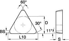 Kennametal - TPKN43 Grade KC725M Carbide Milling Insert - TiN/TiCN/TiN Finish, 3/16" Thick, 1/2" Inscribed Circle - Best Tool & Supply