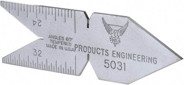 PEC Tools - 60° Angle, Satin Chrome Coated Steel Center Gage - 1/32 to 1/14 Inch Graduation - Best Tool & Supply