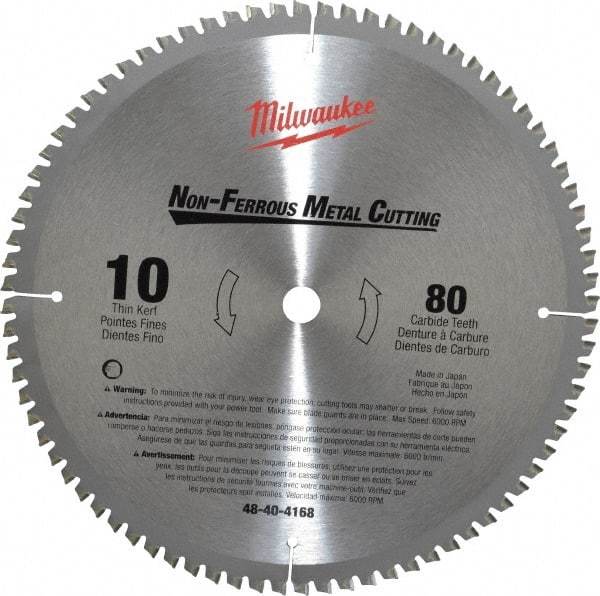 Milwaukee Tool - 10" Diam, 5/8" Arbor Hole Diam, 80 Tooth Wet & Dry Cut Saw Blade - Carbide-Tipped, General Purpose & Straight Action, Standard Round Arbor - Best Tool & Supply