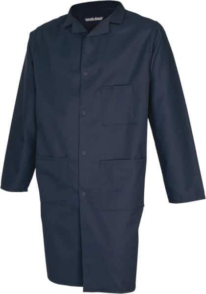 PRO-SAFE - Size L Navy Blue Lab Coat - Polyester and Cotton, Snap Front, Open Wrists, (2 Pass Through Pockets and Front Chest and Hip Pocket) - Best Tool & Supply