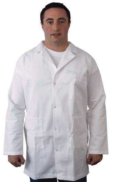 PRO-SAFE - Size M White Lab Coat - Polyester and Cotton, Snap Front, Open Wrists, (2 Pass Through Pockets and Front Chest and Hip Pocket) - Best Tool & Supply