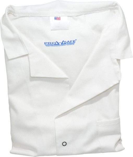 PRO-SAFE - Size L White Lab Coat - Polyester and Cotton, Snap Front, Open Wrists, (2 Pass Through Pockets and Front Chest and Hip Pocket) - Best Tool & Supply