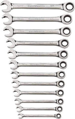 GearWrench - 12 Piece, 8mm to 19mm, 12 Point Ratcheting Combination Wrench Set - Metric Measurement Standard, Chrome Finish - Best Tool & Supply