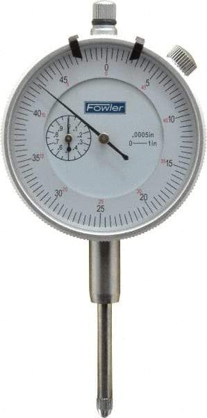 Fowler - 1" Range, 0-25-0 (Balanced), 0-50 (Continuous) Dial Reading, 0.0005" Graduation Dial Drop Indicator - 2-1/4" Dial, 0.05" Range per Revolution, Revolution Counter - Best Tool & Supply