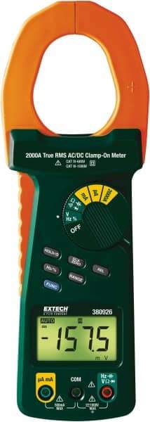 Extech - 380926, CAT IV, Digital True RMS Auto Ranging Clamp Meter with 2" Clamp On Jaws - 1000 VAC/VDC, 2000 AC/DC Amps, Measures Voltage, Capacitance, Current, Frequency, Resistance - Best Tool & Supply