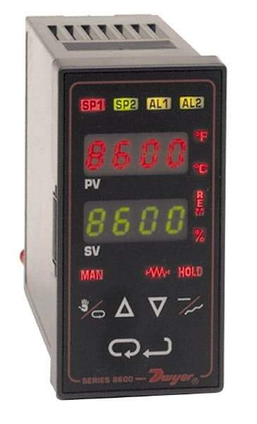 Dwyer - -350 to 3,200°F 1/8 DIN Temperature/Process Control - Dual 4-Digit LCD Display, Fuzzy Logic PID Control, 100-240 VAC/VDC - Best Tool & Supply