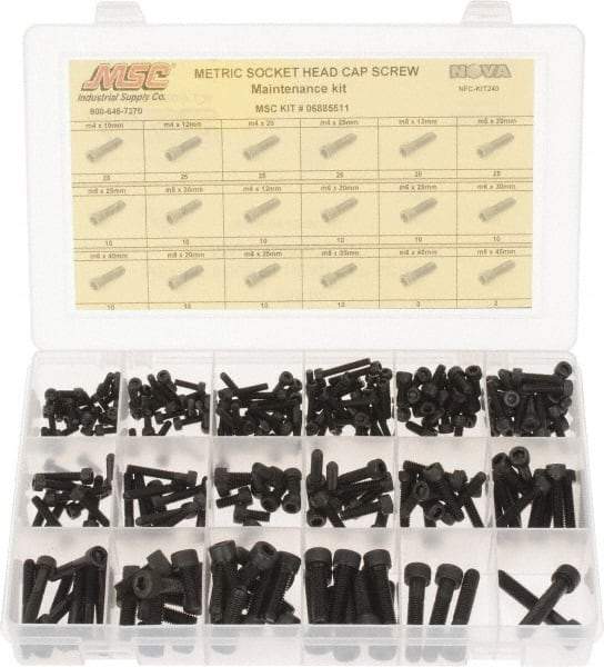 Value Collection - 255 Piece Steel Socket Head Cap Screws - M4 to M8 Thread - Best Tool & Supply