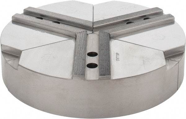 Abbott Workholding Products - 10" & Up Chuck Capacity, 1.5mm x 60° Serrated Attachment, Round Soft Lathe Chuck Jaw - 3 Jaws, Steel, 1.1811" Btw Mount Hole Ctrs, 10" Wide x 2" High, 0.6299" Groove, 0.4724" & 12mm Fastener - Best Tool & Supply