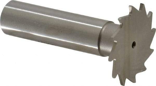 Made in USA - 1-1/8" Diam x 3/64" Face Width, High Speed Steel, 16 Teeth, Shank Connection Woodruff Keyseat Cutter - Uncoated, 2-3/16" OAL x 1/2" Shank, Straight Teeth - Best Tool & Supply