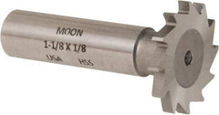 Made in USA - 1-1/8" Diam x 1/8" Face Width, High Speed Steel, 16 Teeth, Shank Connection Woodruff Keyseat Cutter - Uncoated, 2-3/16" OAL x 1/2" Shank, Straight Teeth - Best Tool & Supply