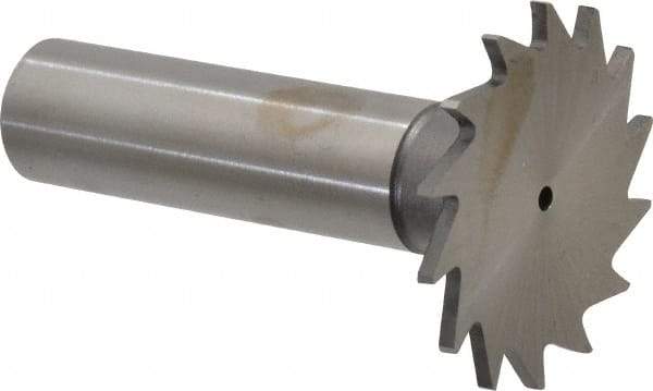 Made in USA - 1-1/4" Diam x 1/16" Face Width, High Speed Steel, 18 Teeth, Shank Connection Woodruff Keyseat Cutter - Uncoated, 2-3/16" OAL x 1/2" Shank, Straight Teeth - Best Tool & Supply