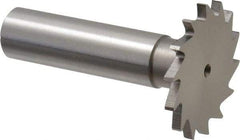 Made in USA - 1-1/4" Diam x 3/32" Face Width, High Speed Steel, 18 Teeth, Shank Connection Woodruff Keyseat Cutter - Uncoated, 2-3/16" OAL x 1/2" Shank, Straight Teeth - Best Tool & Supply