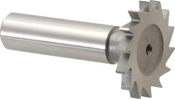 Made in USA - 1-1/4" Diam x 9/64" Face Width, High Speed Steel, 18 Teeth, Shank Connection Woodruff Keyseat Cutter - Uncoated, 2-3/16" OAL x 1/2" Shank, Straight Teeth - Best Tool & Supply