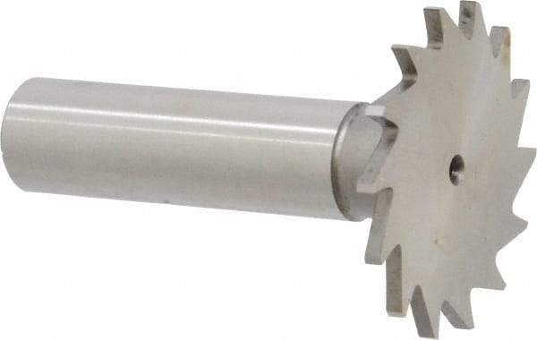 Made in USA - 1-3/8" Diam x 5/64" Face Width, High Speed Steel, 18 Teeth, Shank Connection Woodruff Keyseat Cutter - Uncoated, 2-1/4" OAL x 1/2" Shank, Straight Teeth - Best Tool & Supply